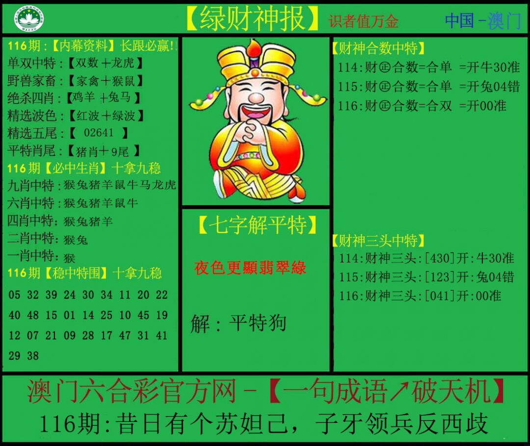 澳彩图库 2026 绿财神